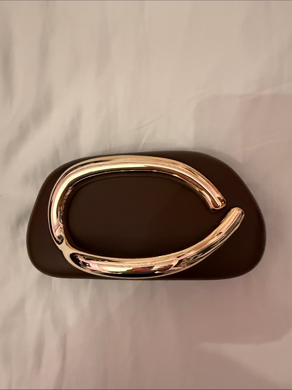 Brown PU Leather Clutch with Gold Accent